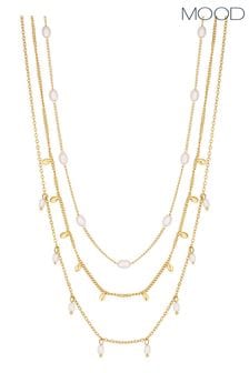 Mood Gold Tone Crystal And Pearl Charm Layered Necklace (844102) | LEI 131
