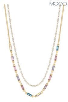 Mood Gold Tonal Mix Baguette And Crystal Charm Choker Necklaces Pack of 2 (844121) | $44