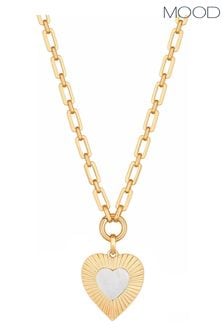 Mood Gold Tone Mother Of Pearl Textured Heart Short Pendant Necklace (844184) | LEI 119