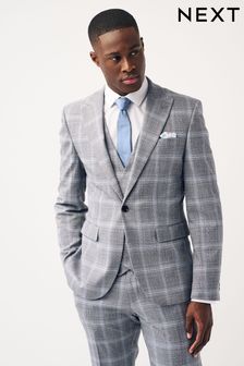 Light Grey Slim Fit Check Suit Jacket (844379) | SGD 175
