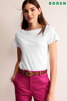 Boden White Supersoft Boat Neck T-Shirt (844420) | $69