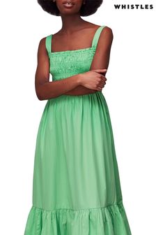 Whistles Green Greta Ruched Poplin Dress (844514) | €66