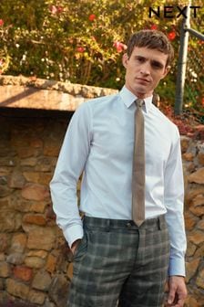 White/Neutral Brown Textured Slim Fit Occasion Shirt And Tie Pack (844530) | ₪ 124