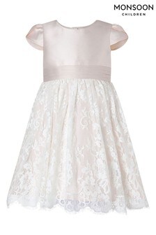 Robe de demoiselle d'honneur Monsoon rose en dentelle pour bébé