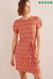Oranžna - Kratka obleka iz džersija z vozlom Boden (845223) | €52