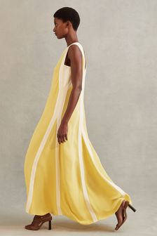 Желтый/кремовый - Платье макси в стиле колор блок Reiss Rae (845962) | €362