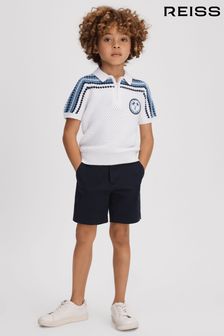 Reiss Optic White Stark Junior Textured Cotton Half-Zip Polo Shirt (845993) | 309 QAR