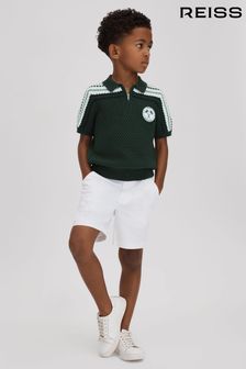 Reiss Dark Green Stark Junior Textured Cotton Half-Zip Polo Shirt (846204) | DKK550