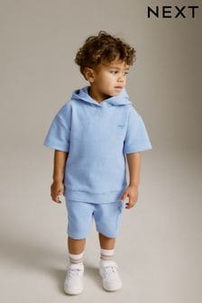 Teal Blue - Short Sleeve Textured Hoodie And Shorts Set (3mths-7yrs) (846218) | kr270 - kr340
