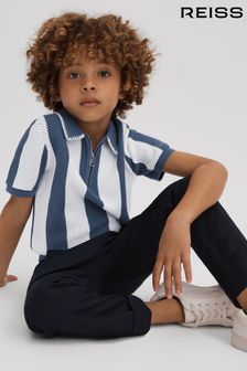 Reiss Airforce Blue/Ecru Paros Junior Knitted Striped Half-Zip Polo Shirt (846233) | €65