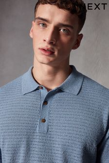 Blue Knitted Boucle Textured Relaxed Fit Polo Shirt (846242) | €38