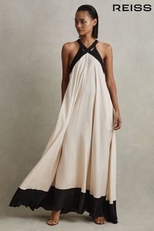 Reiss Neutral/Black Aubree Relaxed Colourblock Maxi Dress (846299) | 156,240 Ft