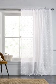 White Pom Pom Slot Top Unlined Sheer Panel Voile Curtain (846548) | 98 QAR - 137 QAR