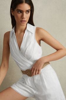 Reiss Ivory Mila Linen Double Breasted Belted Playsuit (846607) | €241
