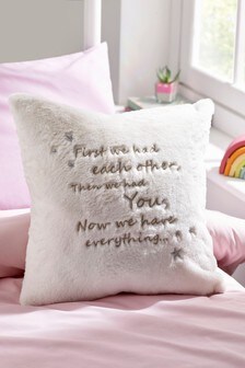 We Have Everything Embroidered Faux Fur Cushion