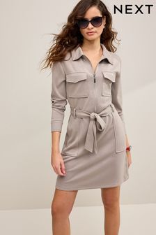 Stone Mini Long Sleeve Soft Slinky Belted Dress (847250) | kr487