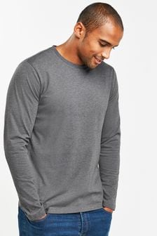 Charcoal Grey Marl Regular Fit Long Sleeve Crew Neck T-Shirt (848235) | AED34