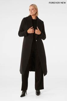 Forever New Black Amanda Belted Wrap Coat (848251) | LEI 836