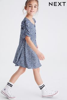 Blue Ditsy Ruched Sleeve Dress (3-16yrs) (848283) | €12 - €16