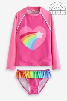 Little Bird by Jools Oliver Pink Long Sleeve Pink Heart Rash Top and Frill Bottoms Swim Set (848375) | HK$206 - HK$247