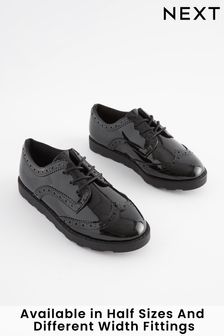 Black Patent Standard Fit (F) School Lace Brogues (848752) | AED106 - AED140
