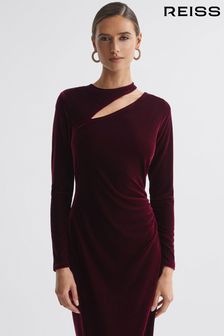 Berry - Reiss Macey Velvet Cut-out Midi Dress (848822) | DKK1.930