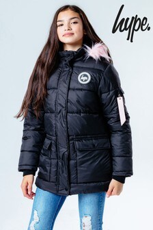 Hype. Black/Pink Hood Kids Explorer Jacket