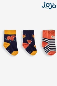 JoJo Maman Bébé Rust 3-Pack Highland Cow Socks (849445) | KRW20,300