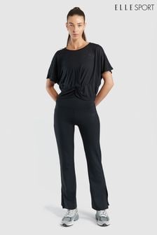 Czarny komplet Elle Sport z tkaniny devore: top ze skręconym przodem i koszulka bez rękawów (850080) | 142 zł