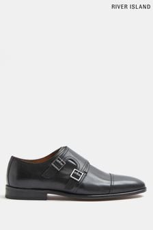 River Island Black Double Monk Strap Shoes (850524) | $133