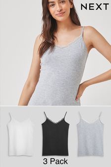 Black/White/Grey Lace Trim Vests 3 Pack (850691) | ₪ 64 - ₪ 70