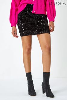 Dusk Black Sequin Sparkle Zig Zag Stretch Skirt (851800) | €48