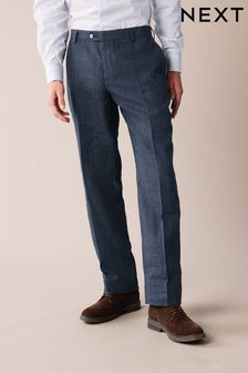 Azul marino - Regular Fit Linen Check Suit Trousers (852312) | 67 €