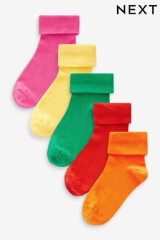 5 Pack Cotton Rich Roll Top Ankle Socks