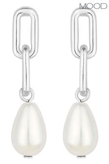 Mood Silver Chain Link Pearl Drop Earrings (852546) | €20