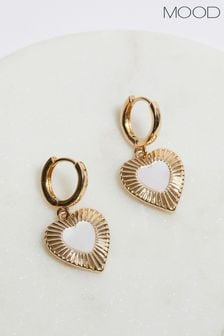 Mood Gold Mother Of Pearl Textured Heart Huggie Hoop Earrings (852569) | 69 QAR