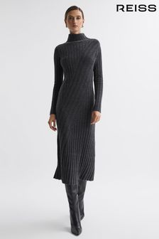 Reiss Charcoal Cady Fitted Knitted Midi Dress (852611) | 288 €