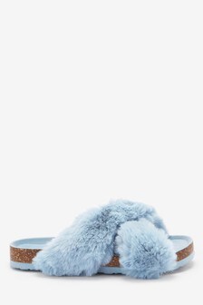 Chaussons mules en liège et fausse fourrure