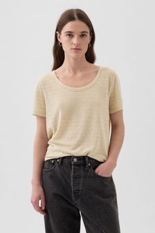 Нейтральный - Льняная футболка с короткими рукавами и глубоким вырезом Gap Blend (853277) | €26