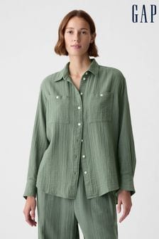 Зеленый - Хлопковая рубашка свободного кроя с длинными рукавами Gap (853308) | €46