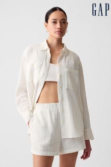 Gap Off-White Crinkle Cotton Long Sleeve Oversize Shirt (853318) | LEI 209