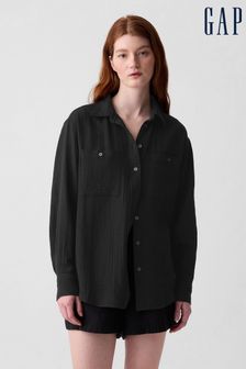 Schwarz - Gap Langärmeliges Oversize-Hemd aus Baumwolle in Knitteroptik (853387) | 55 €