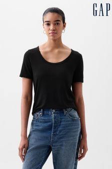 Черный - Льняная футболка с короткими рукавами и глубоким вырезом Gap Blend (853495) | €27