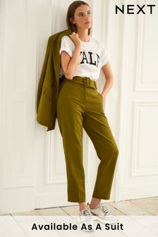 Olive Green Tailored Belted Taper Trousers (853549) | kr620