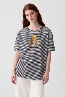 Gap Black/White Stripe Organic Cotton Brannan Bear Logo Graphic Short Sleeve T-Shirt (853563) | €26