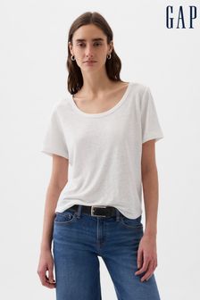 Gap White Linen Blend Short Sleeve Scoop Neck T-Shirt (853654) | kr260