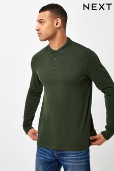 Dark Khaki Green Long Sleeve Pique Polo Shirt (853712) | $30