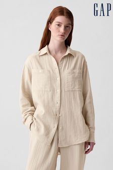 Gap Beige Crinkle Cotton Long Sleeve Oversize Shirt (853763) | €40