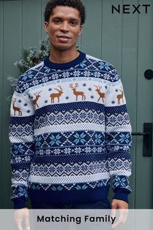 Navy Blue Regular Stag Wrap Mens Knitted Christmas Jumper (853884) | €17