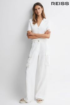 Reiss White Robyn Linen Wide Leg Trousers (853905) | 105,840 Ft